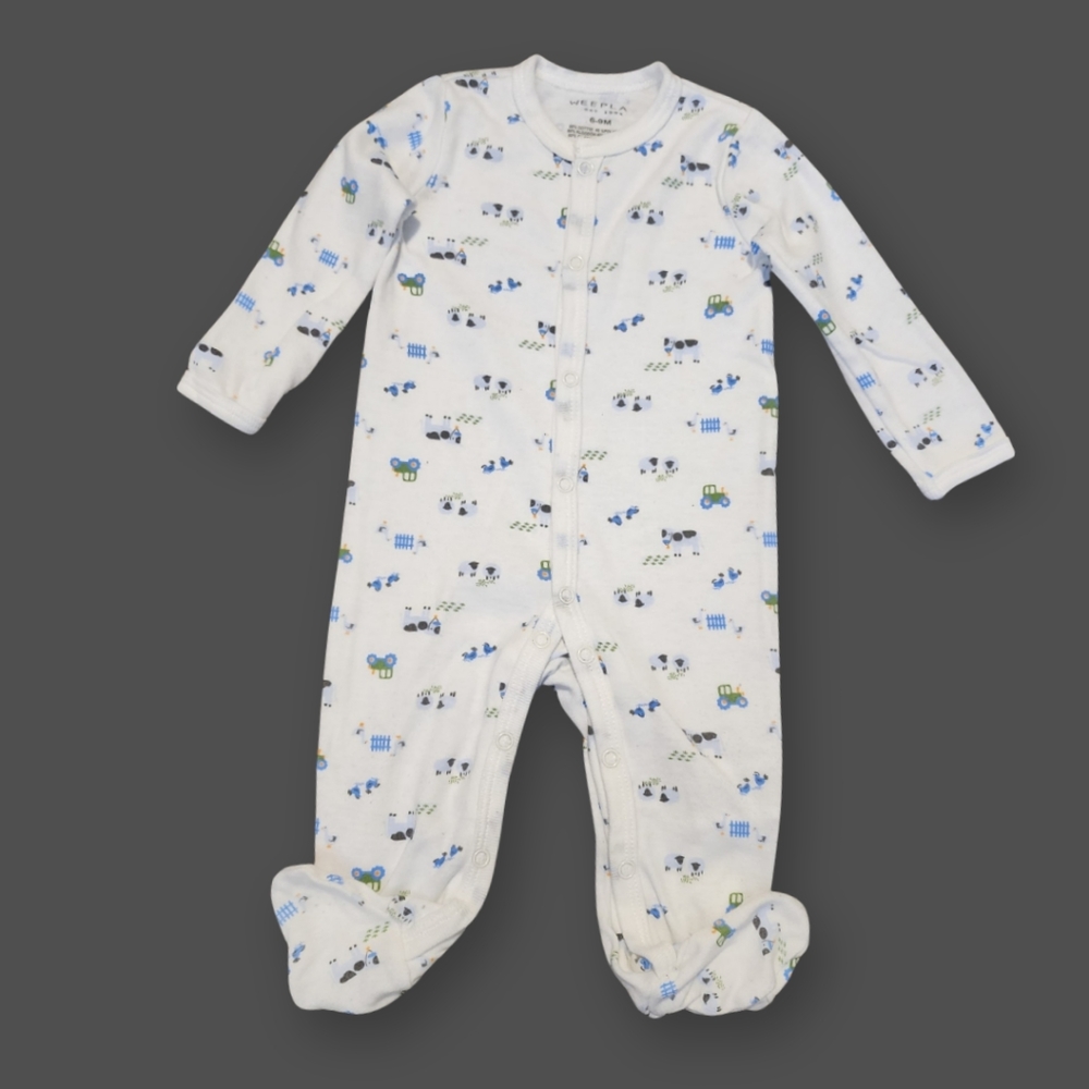 White Farm Animal Footed Sleeper, Kid's 6-9M
